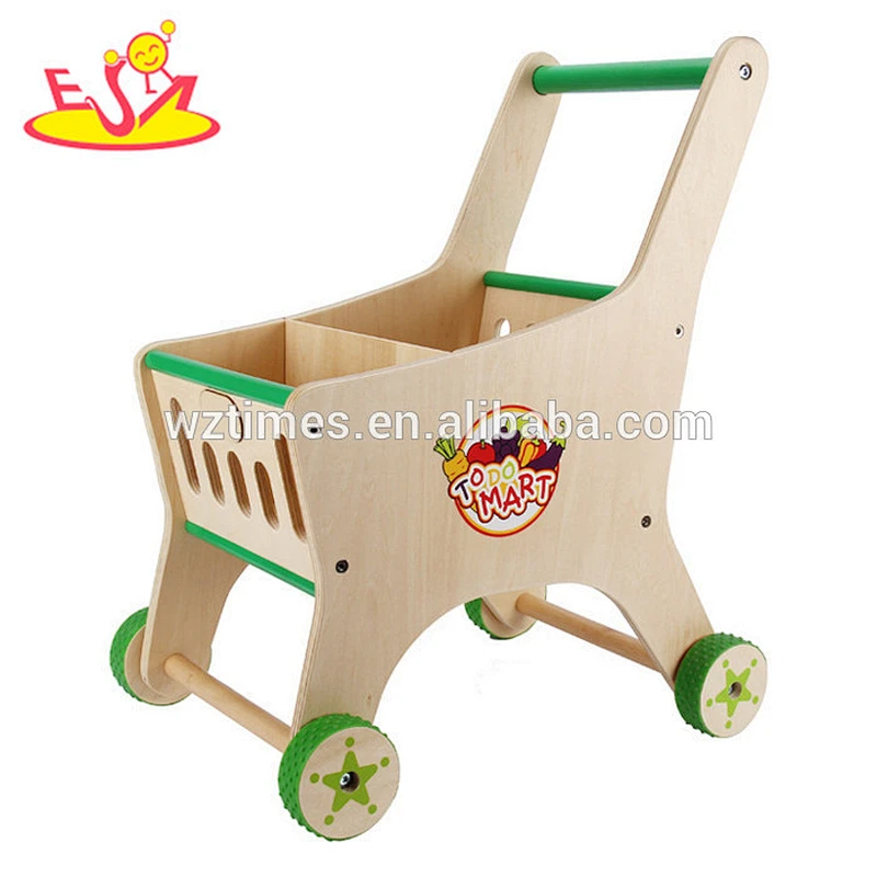 Wholesale supermarket child size wooden toy kids shopping cart W16E068-S