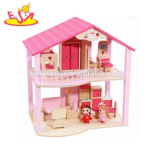 Interessantes Baby-Rollenspielspiel des Rosas hölzernes hölzernes Puppenhaus für Mädchen W06A261