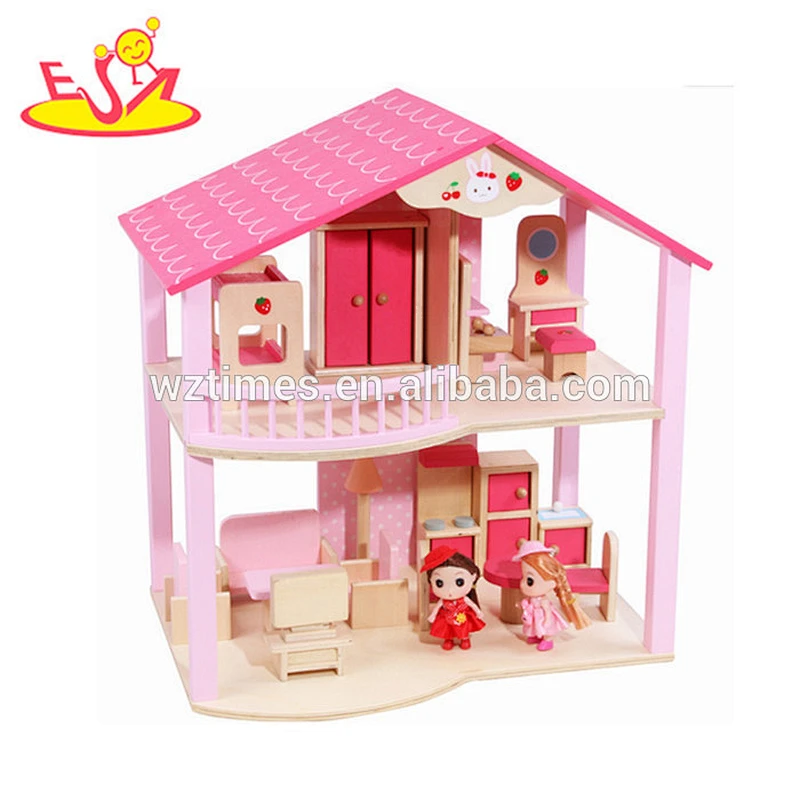 Interessantes Baby-Rollenspielspiel des Rosas hölzernes hölzernes Puppenhaus für Mädchen W06A261