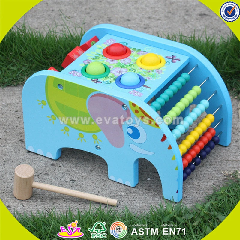Wholesale educational wooden pounding toy multi function wooden pounding toy with abaucs and blocks W12D029