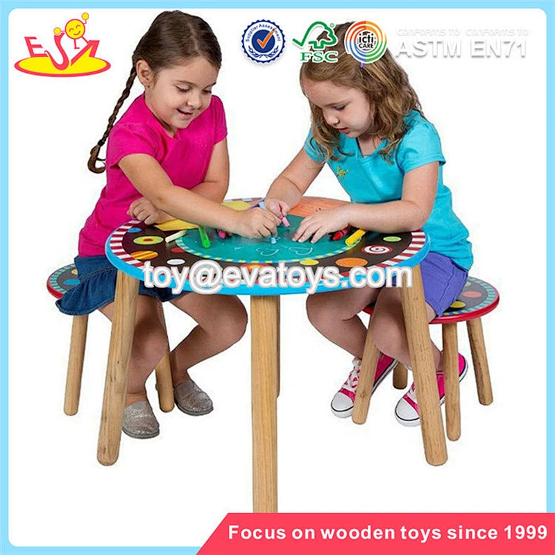 Wholesale beautiful kids wooden round table chairs used for home or kindergarten W08G226