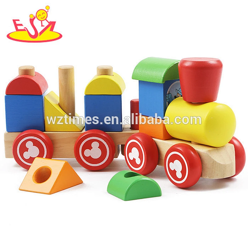 Großhandel hochwertige kinder holz bausteine ​​zug set heißer verkauf holz bausteine ​​zug set w05c037