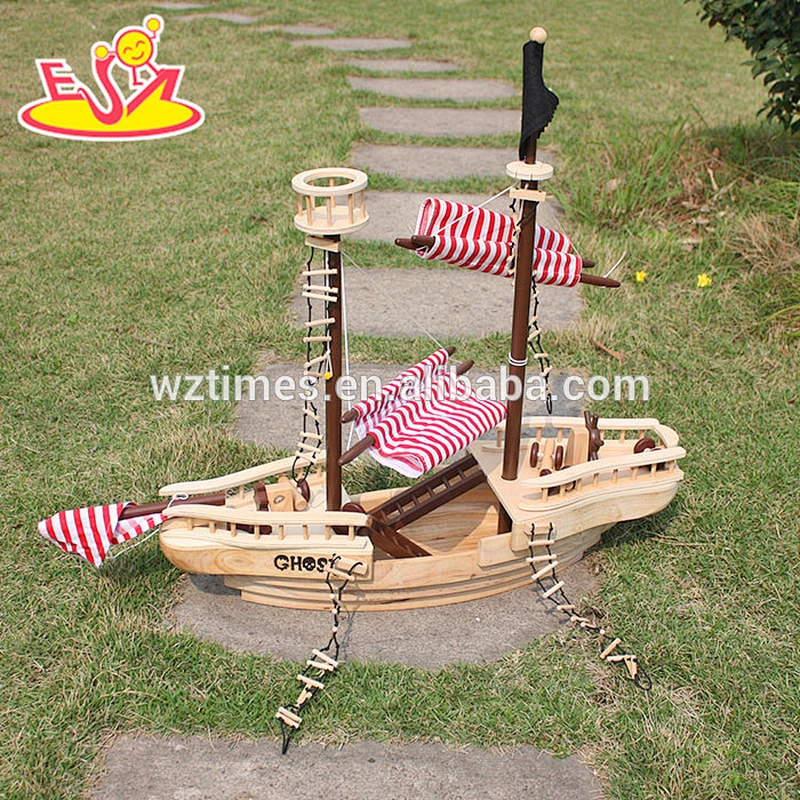 Wholesale cheap sale handmade customized wooden children pirate ship toy as holiday gift W03B001-Z