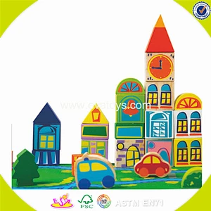 2018 wholesale wooden house block toy funny wooden house block toy best wooden house block toy W13A054