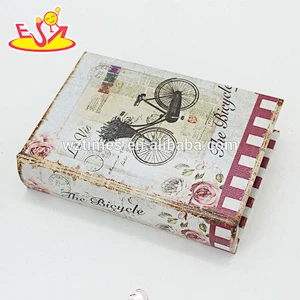 Wholesale high quality wooden gift box wonderful canvas wooden book shape gift box W18A023