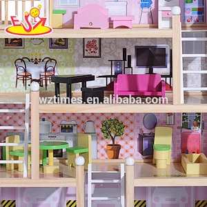 high quality 4 floors children wooden dollhouse kits with garage W06A238
