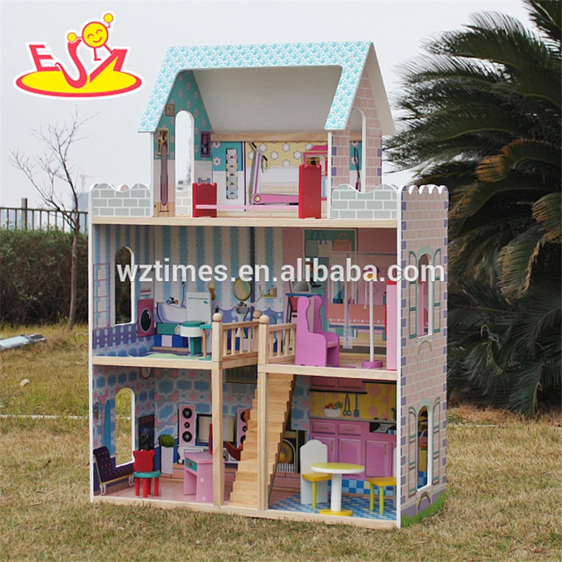 neues Design reizendes Rollenspiel Mädchen Puppenhaus aus Holz mit Möbeln W06A161