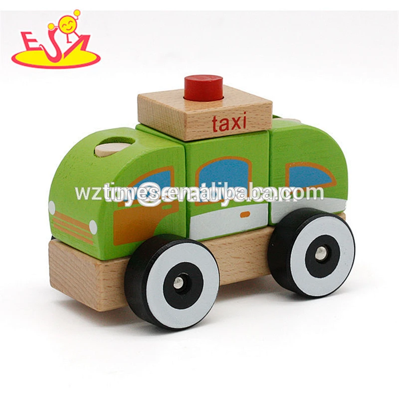 Wholesale kids wooden blocks car toy funny diy baby wooden blocks car toy W05C050