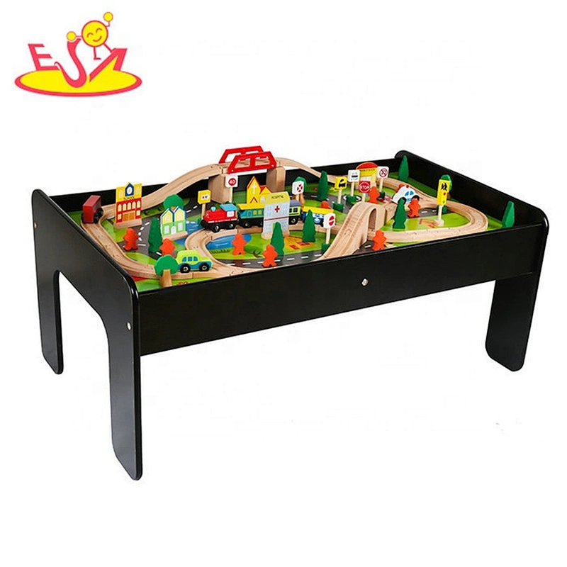 Customize educational 90PCS pink wooden train set table for kids W04C009B
