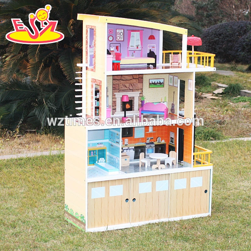 2018 New design luxurious wooden beachfront mansion dollhouse top fashion big size wooden beachfront mansion dollhouse W06A153