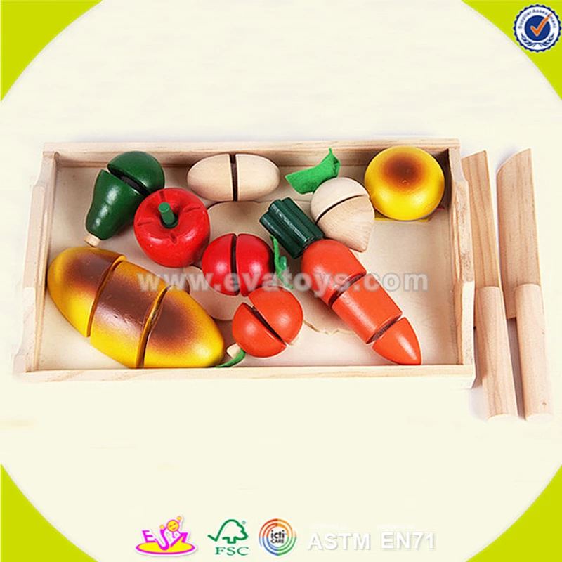 wholesale top quality wooden fruit cutting toy, DIY kids wooden vegetables cutting toy, role play wooden cutting toy W10B099