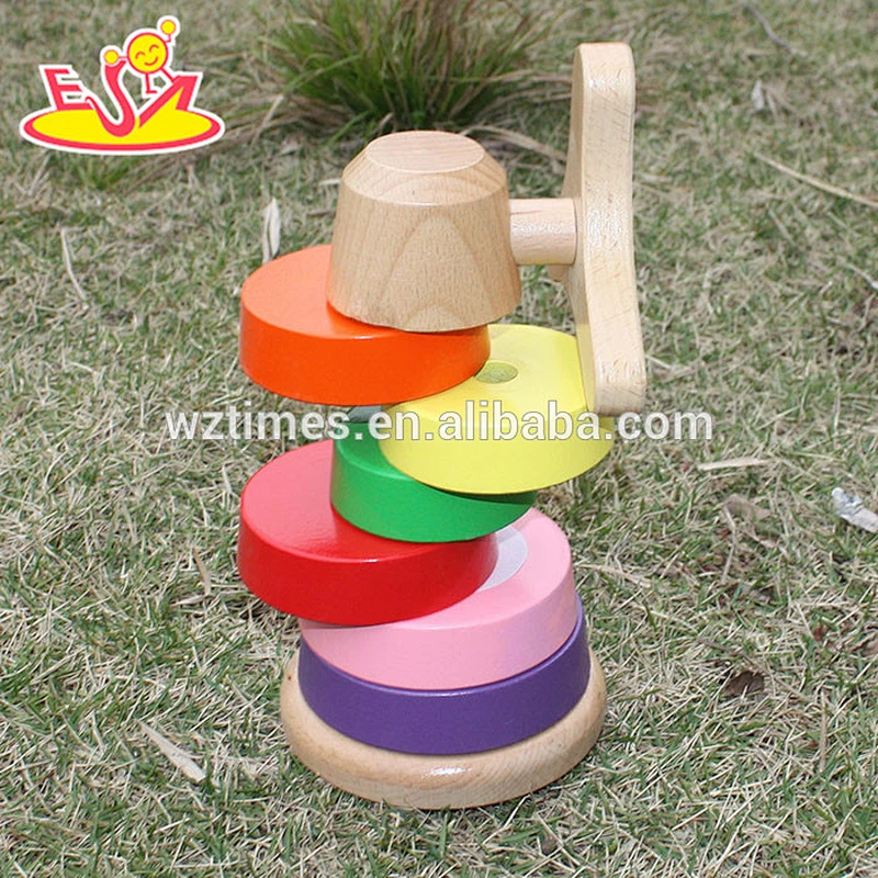 Top sale funny kids wooden rainbow stacking blocks toy for wholesale W13D110