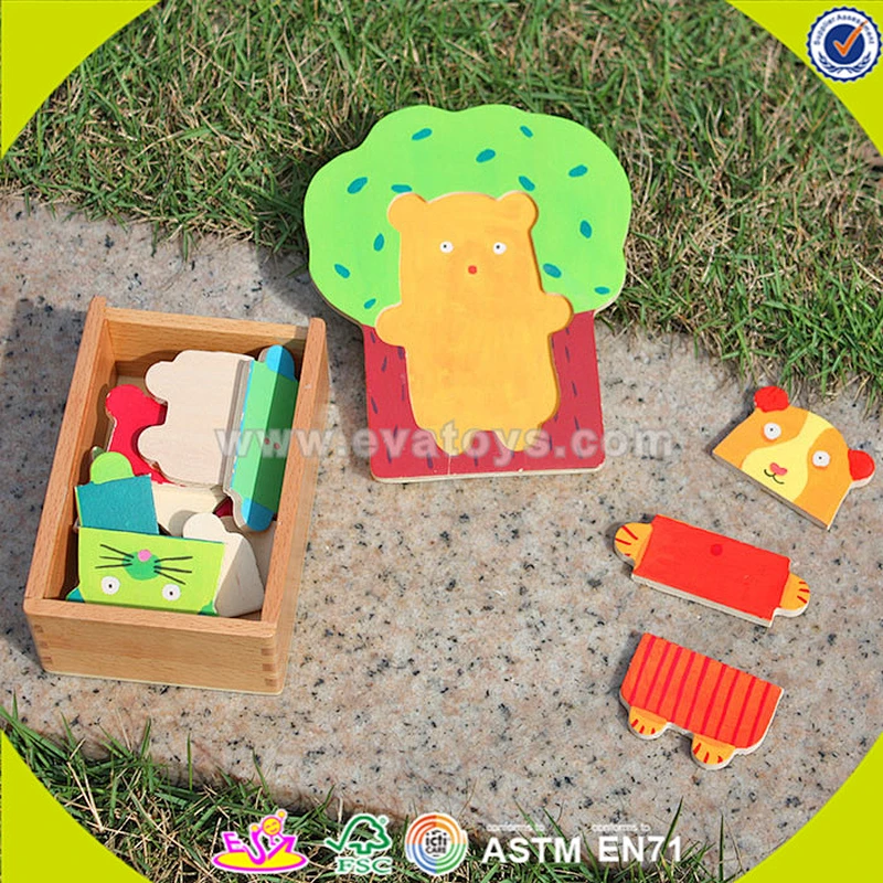 wholesale wooden bear puzzle toy mini wooden bear puzzle toy for kids lovely educational baby wooden bear puzzle toy W14D012