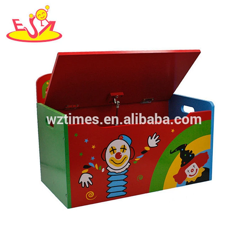 Wholesale colorful clown pattern multi-function wooden storage box bench for toddlers W08C009
