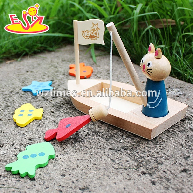 wholesale funny fishing games wooden fish toy for kids W01B029