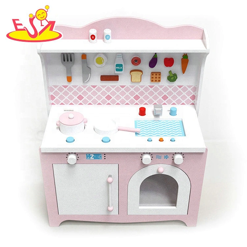 2018 Original Design pretend niños cocina de madera en color rosa W10C419