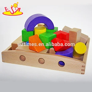 Wholesale colorful wooden building bricks toy funny multi shape wooden construct bricks toy W13A064