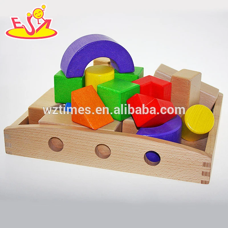 Wholesale colorful wooden building bricks toy funny multi shape wooden construct bricks toy W13A064