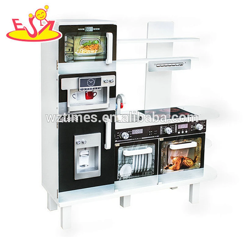 Modern style kids wooden black kitchen toy for pretend W10C284