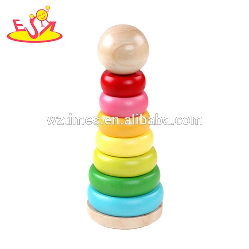 2018 الجملة طفل خشبي قوس قزح برج لعبة أطفال رخيصة خشبية قوس قزح برج لعبة خشبية قوس قزح برج لعبة W13D118