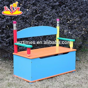 Wholesale cute baby wooden storage bench with handrail used in home or playground W08C061