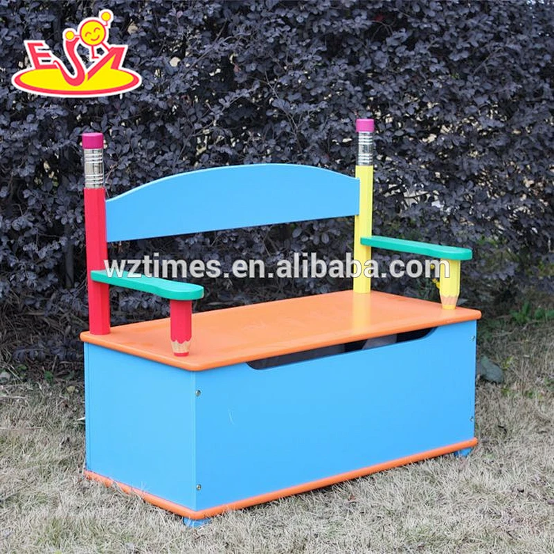 Wholesale cute baby wooden storage bench with handrail used in home or playground W08C061