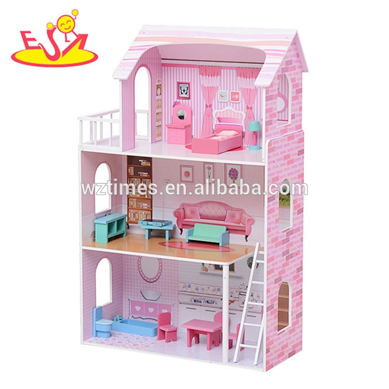 Wholesale best gift toddler wooden dollhouse toy diy pretend toddler wooden dollhouse toy W06A230