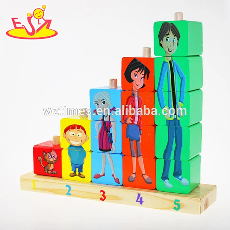 Wholesale lovely funny wooden cartoon stacking blocks toy interesting cartoon stacking toy W13D066