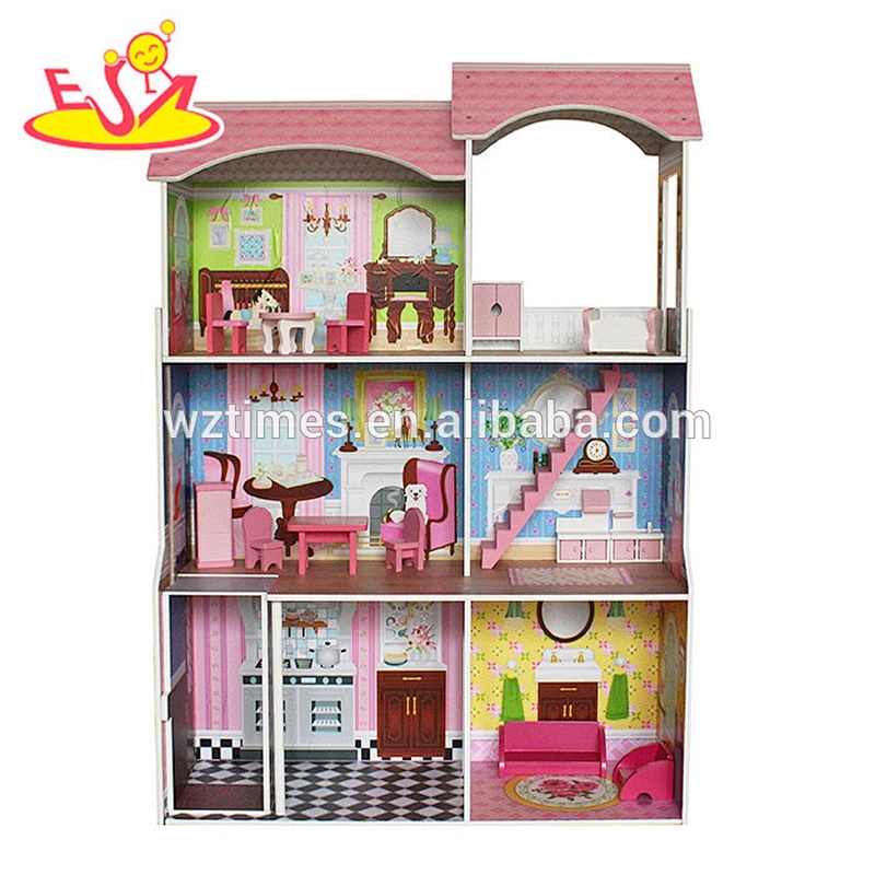 2018 Wholesale preschool kids wooden doll house set W06A248