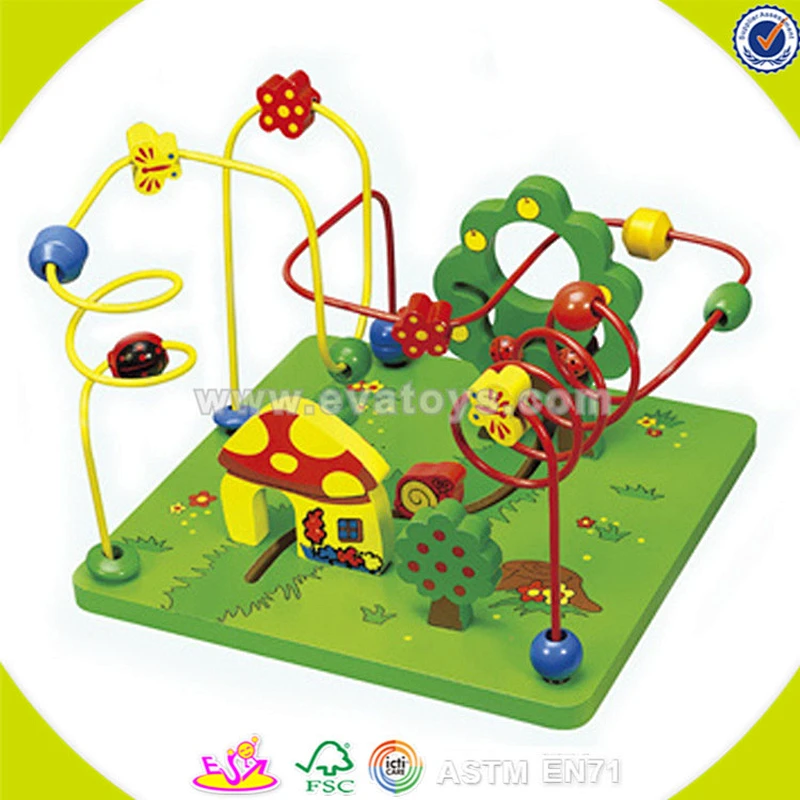 Wholesale colorful kids wooden string beads toy educational children wooden animals around beads string beads cubic toy W11B037