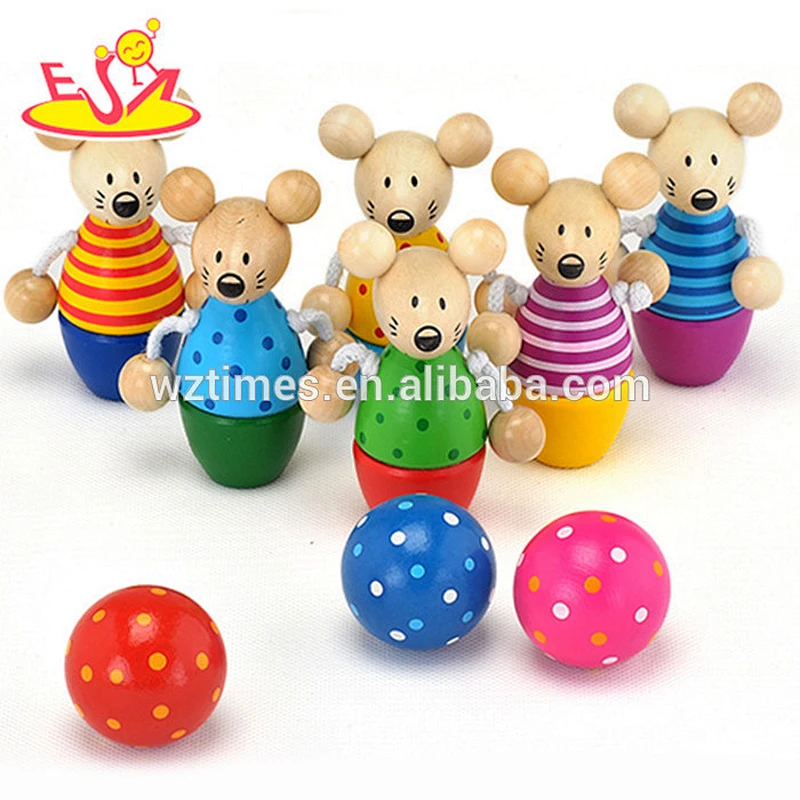 2017 wholesale parent-child interaction wooden animal bowling toy W01A138