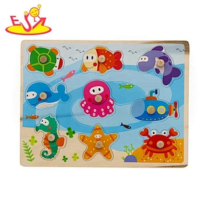 2019 New arrival baby wooden ocean jigsaw puzzles with knob W14M156