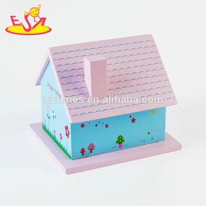 Wholesale top fashion wooden house money box for children storing coins W02A278