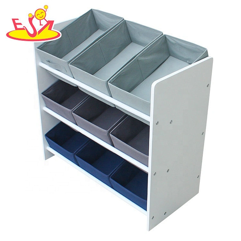 2018 New design children wooden toy shelf with storage bins W08C246
