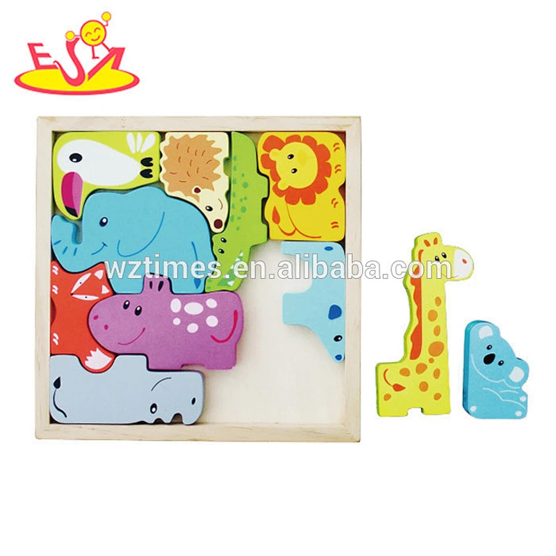 Wholesale high quality wooden animals blocks puzzle toy for baby learning and jigsaw W14A156