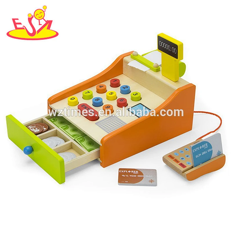 Wholesale creative baby wooden cash register toy funny pretend kids wooden cash register toy W10A064
