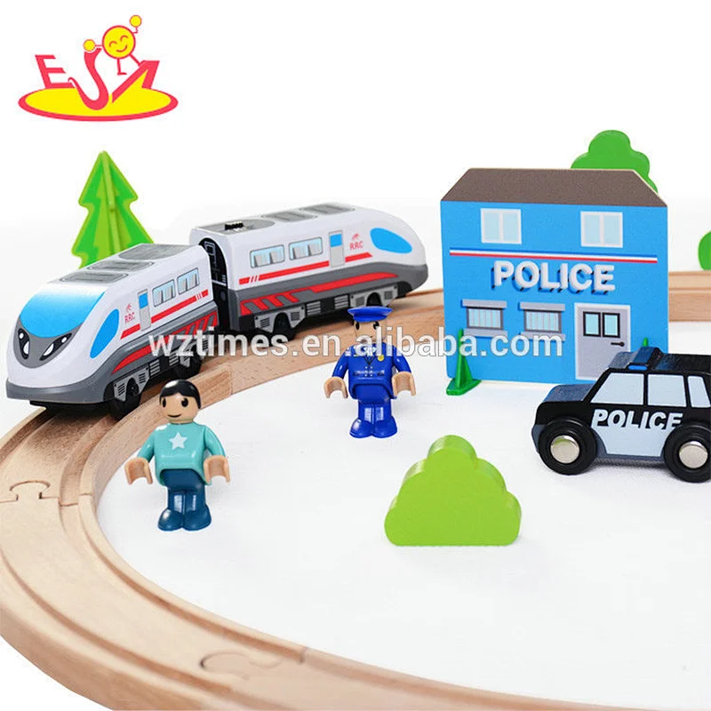 Wholesale high quality 50pcs wooden Railway train set for boys W04C077