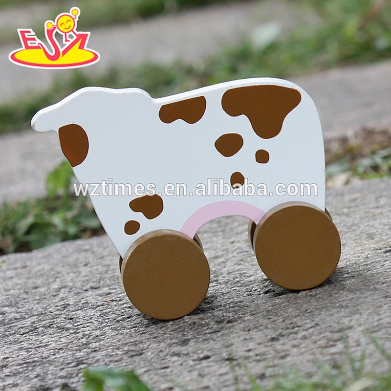 2018 New design baby wheels wooden cow toy best sale kids wooden cow toy wholesale cheap children wooden cow toy W04A322
