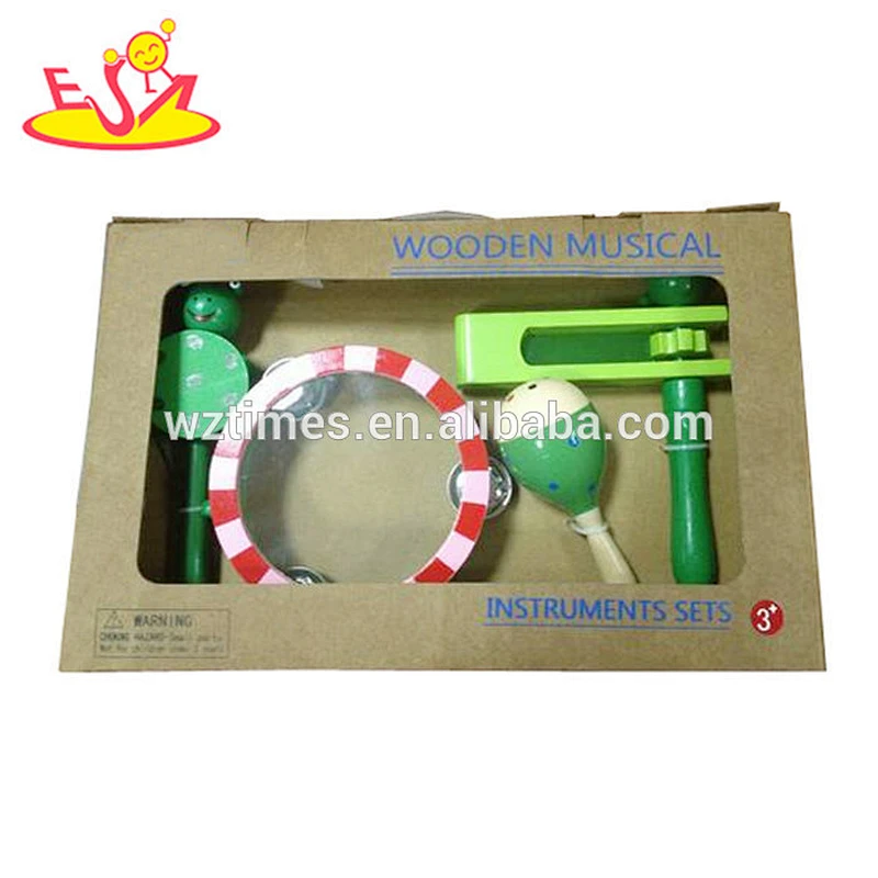 Wholesale wooden musical set baby musical toys with harmonica sand ball and xylophone W07A022