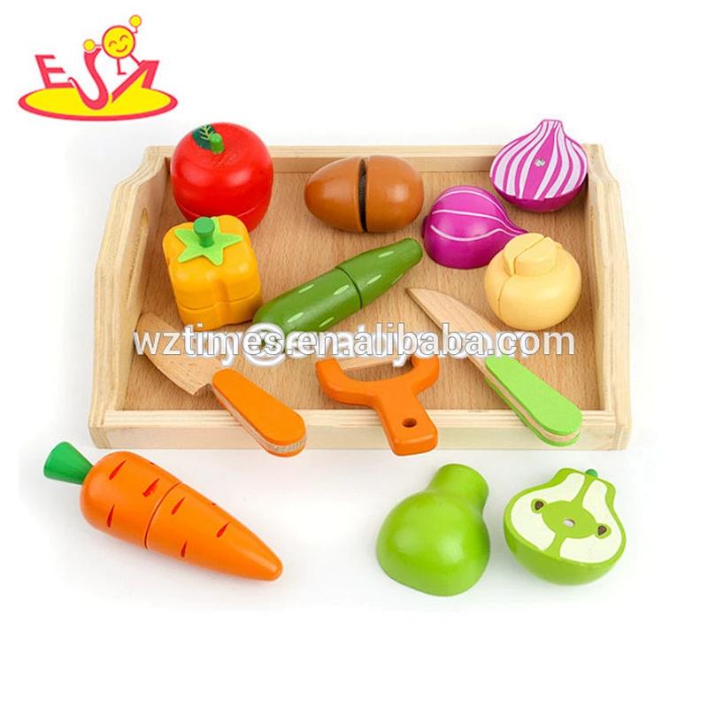 2018 Wholesale hot sale pretend play kitchen toys wooden cutting toy for kids W10B214