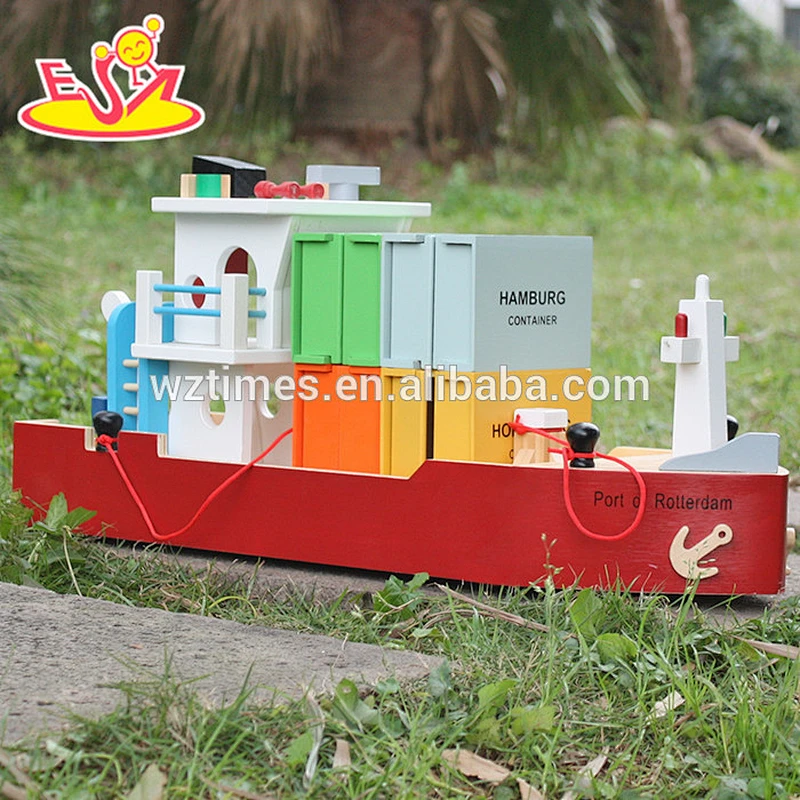 New design funny wooden cargo ship toy for kids W04F006