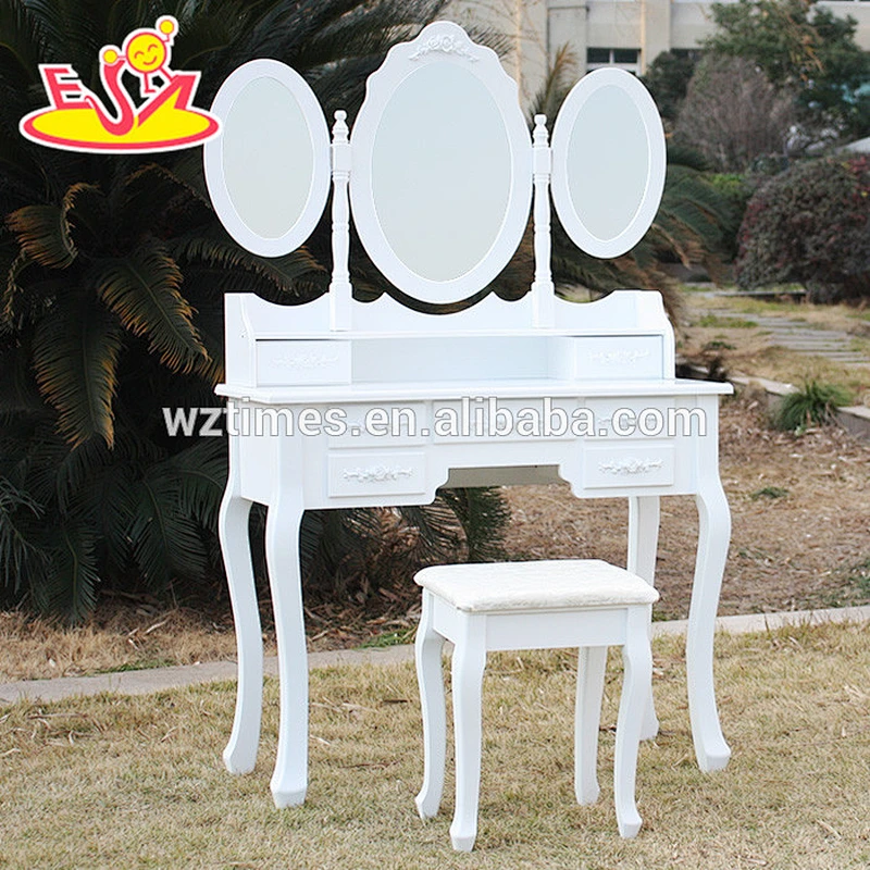 2018 Wholesale white wooden dressing table folding mirror wooden dressing table new design youth wooden dressing table W08H076