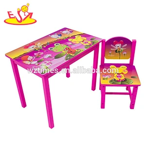 2018 Wholesale new wooden cartoon table and chairs pink wooden cartoon table and chairs girls cartoon table and chairs W08G200