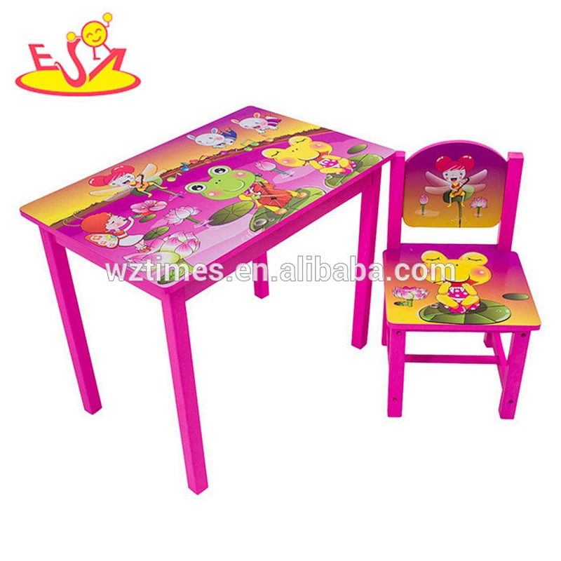 2018 Wholesale new wooden cartoon table and chairs pink wooden cartoon table and chairs girls cartoon table and chairs W08G200