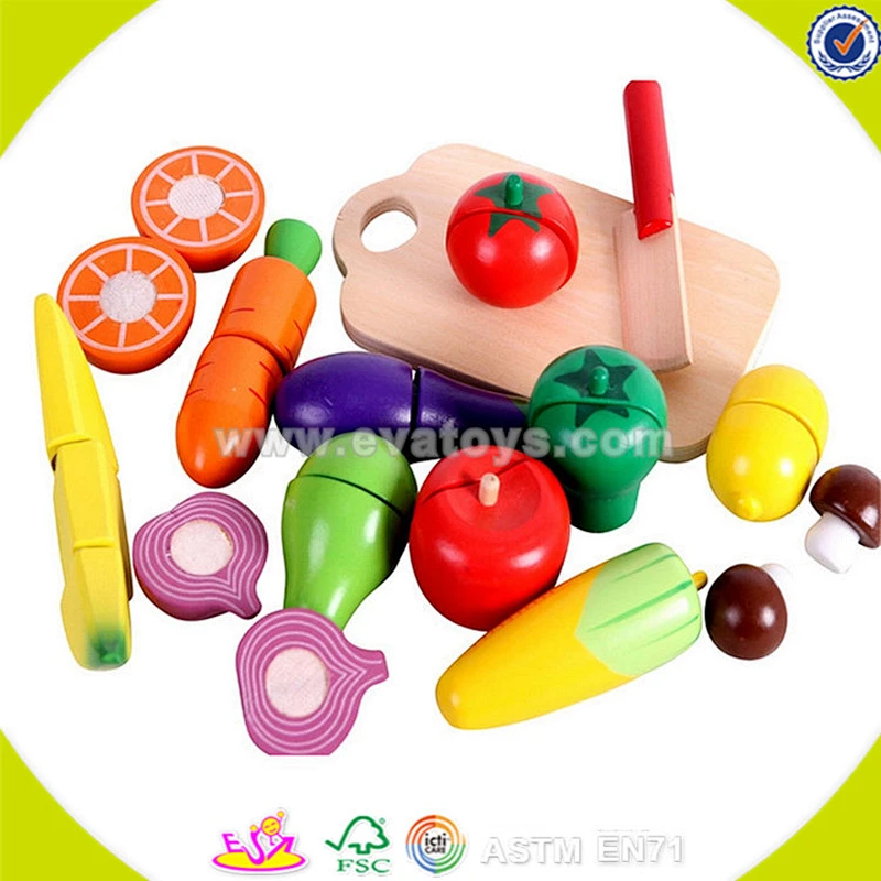 wholesale hot wooden cutting food toy colorful wooden pretend cutting food toy baby cutting fruits and vegetables W10B125