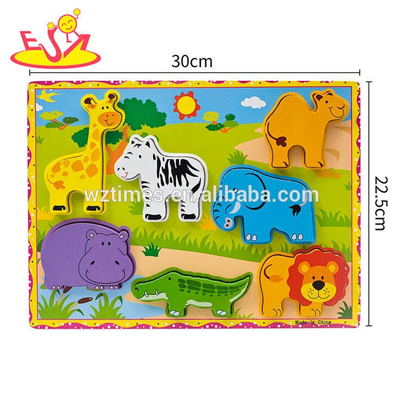 2018 Cheap preschool cognitive game toys wooden small puzzle animal for baby W14D055
