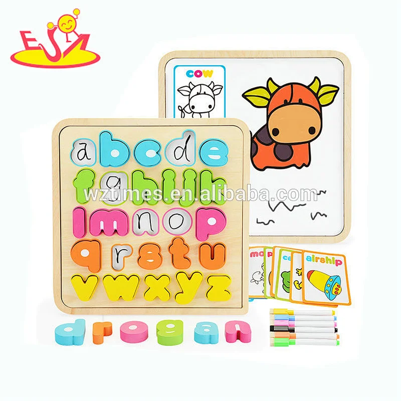 Wholesale kid lower cases wooden letters puzzle toy for sale W14B087