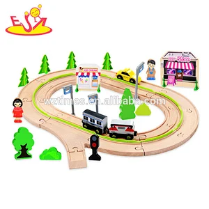 Wholesale customized creative 59 pcs wooden railway train toy for toddlers W04C078