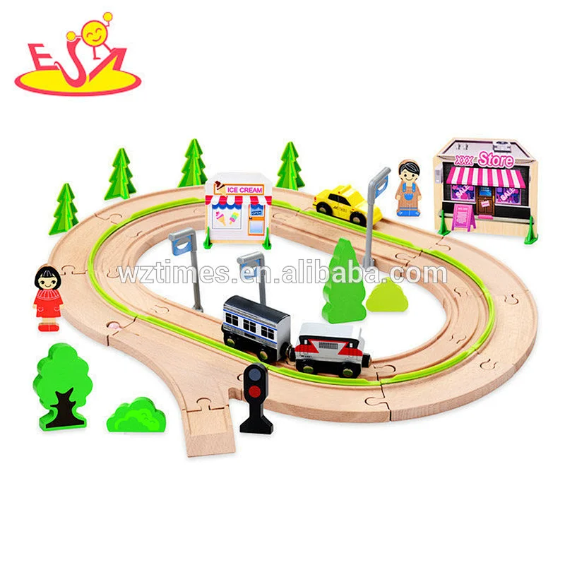 Wholesale customized creative 59 pcs wooden railway train toy for toddlers W04C078