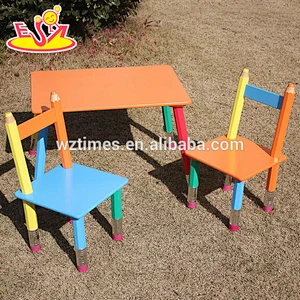 Wholesale customize wooden baby table and 2 chairs used in home or kindergarten W08G106